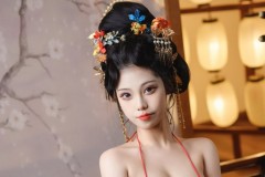 蜜汁猫裘唐宫夜宴大红色汉服，显得高贵典雅